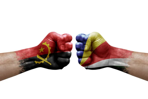 Two Hands Punch Each Others White Background Country Flags Painted — Foto de Stock