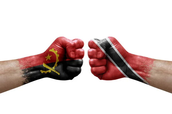 Two Hands Punch Each Others White Background Country Flags Painted – stockfoto