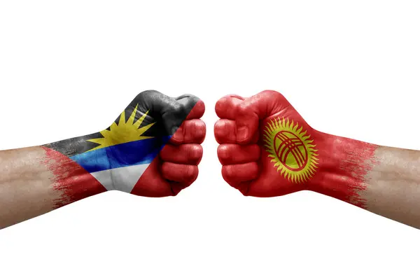 Two Hands Punch Each Others White Background Country Flags Painted — Foto de Stock