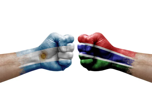 Two Hands Punch Each Others White Background Country Flags Painted — Stock fotografie