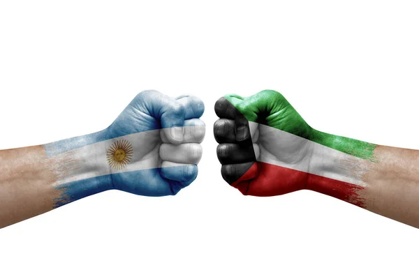 Two Hands Punch Each Others White Background Country Flags Painted — Stok fotoğraf