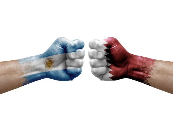 Two Hands Punch Each Others White Background Country Flags Painted — Stockfoto