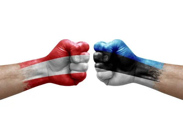 Two Hands Punch Each Others White Background Country Flags Painted — Stockfoto