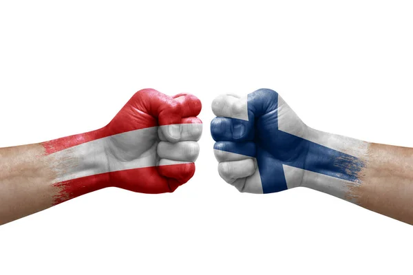 Two Hands Punch Each Others White Background Country Flags Painted — Stock Photo, Image