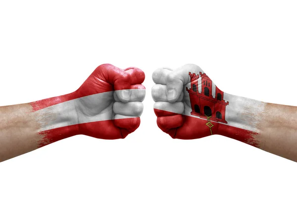 Two Hands Punch Each Others White Background Country Flags Painted —  Fotos de Stock