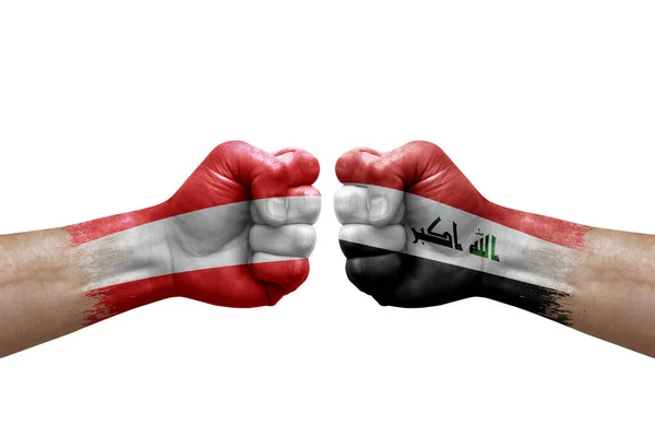 Two Hands Punch Each Others White Background Country Flags Painted — Stok Foto