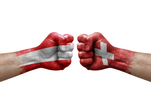 Two Hands Punch Each Others White Background Country Flags Painted — Stock fotografie