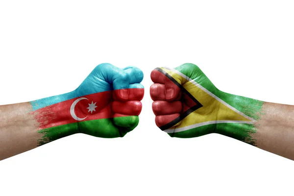 Two Hands Punch Each Others White Background Country Flags Painted — Foto de Stock