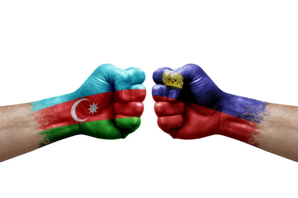 Two Hands Punch Each Others White Background Country Flags Painted — Stockfoto