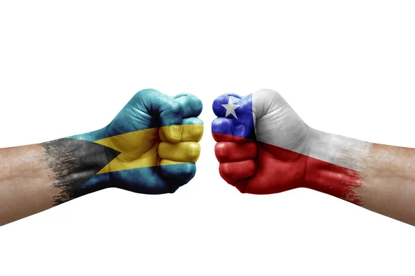 Two Hands Punch Each Others White Background Country Flags Painted — Stockfoto