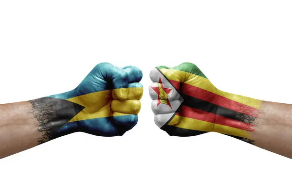 Two Hands Punch Each Others White Background Country Flags Painted — ストック写真