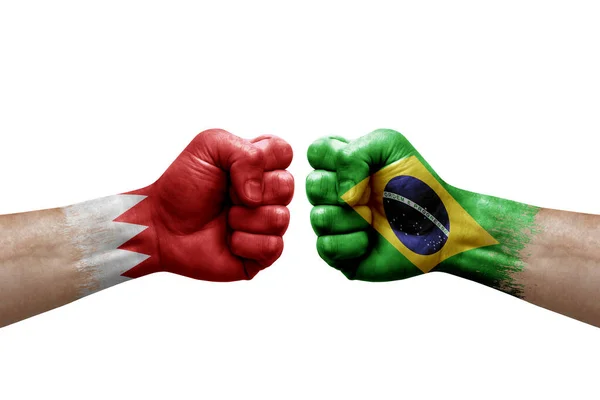 Two Hands Punch Each Others White Background Country Flags Painted —  Fotos de Stock