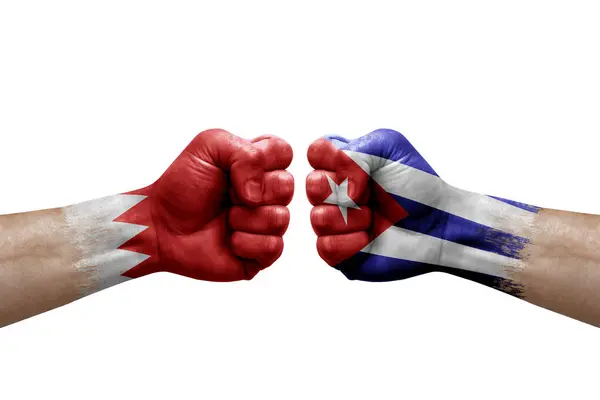 Two Hands Punch Each Others White Background Country Flags Painted — Stok fotoğraf