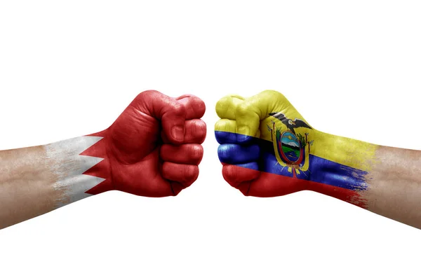 Two Hands Punch Each Others White Background Country Flags Painted — Stockfoto