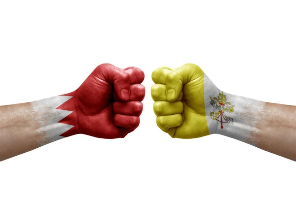 Two Hands Punch Each Others White Background Country Flags Painted — Stock Photo, Image