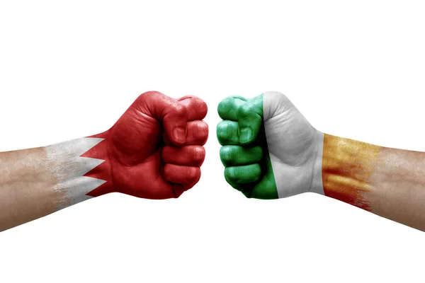 Two Hands Punch Each Others White Background Country Flags Painted — Foto Stock