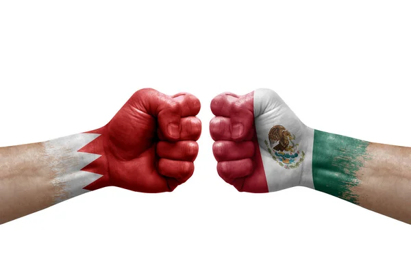 Two Hands Punch Each Others White Background Country Flags Painted — Stok fotoğraf