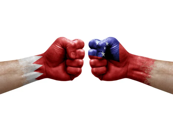 Two Hands Punch Each Others White Background Country Flags Painted —  Fotos de Stock