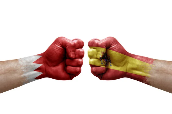 Two Hands Punch Each Others White Background Country Flags Painted — Stock Fotó