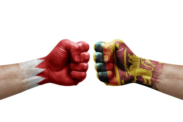 Two Hands Punch Each Others White Background Country Flags Painted — Stockfoto