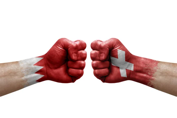 Two Hands Punch Each Others White Background Country Flags Painted — Stock fotografie