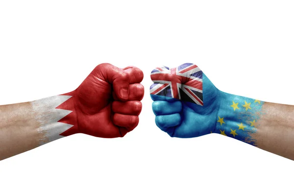 Two Hands Punch Each Others White Background Country Flags Painted — Stockfoto