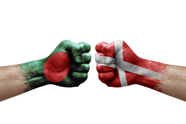 Two Hands Punch Each Others White Background Country Flags Painted —  Fotos de Stock