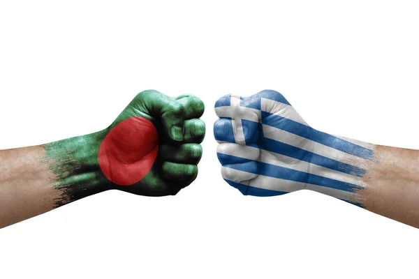 Two Hands Punch Each Others White Background Country Flags Painted — Stock fotografie