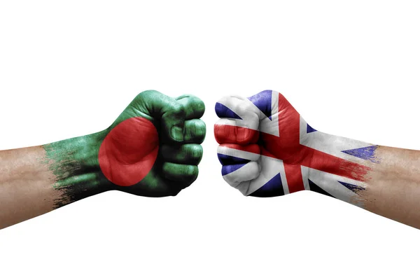 Two Hands Punch Each Others White Background Country Flags Painted — Stockfoto