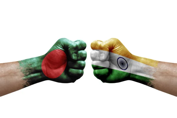 Two Hands Punch Each Others White Background Country Flags Painted — Stock Fotó