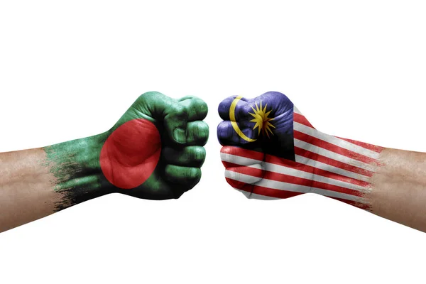 Two Hands Punch Each Others White Background Country Flags Painted — Stockfoto