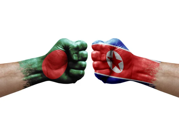 Two Hands Punch Each Others White Background Country Flags Painted — Fotografia de Stock