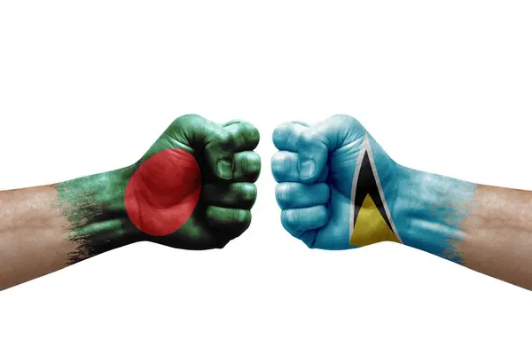 Two Hands Punch Each Others White Background Country Flags Painted — Stock Photo, Image