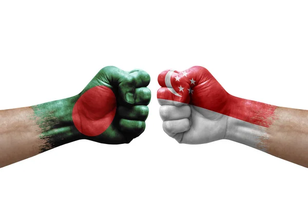 Two Hands Punch Each Others White Background Country Flags Painted — Stock fotografie