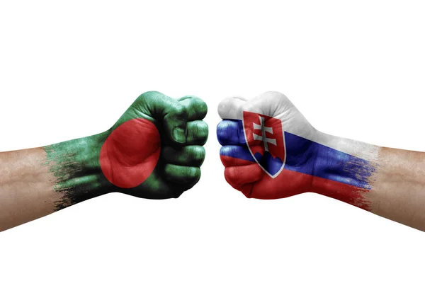 Two Hands Punch Each Others White Background Country Flags Painted — Stock fotografie