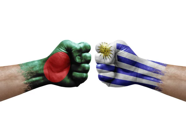 Two Hands Punch Each Others White Background Country Flags Painted — Foto Stock