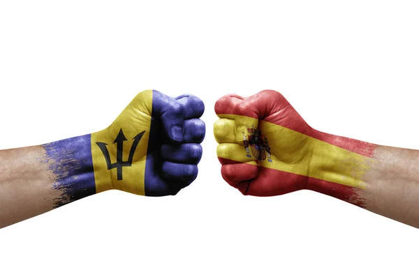 Two Hands Punch Each Others White Background Country Flags Painted — 스톡 사진