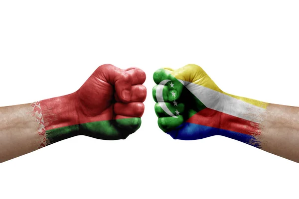 Two Hands Punch Each Others White Background Country Flags Painted — Foto Stock