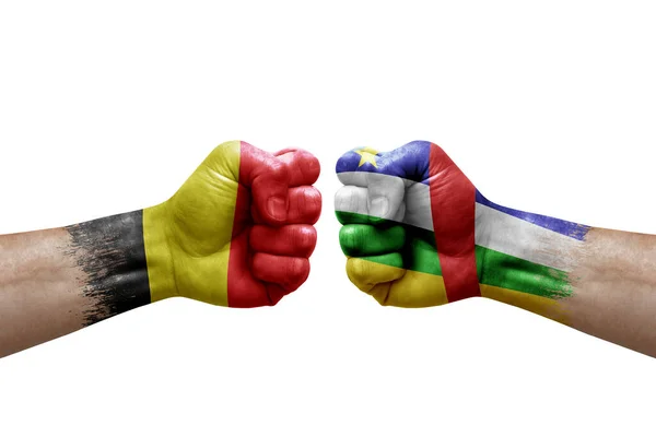 Two Hands Punch Each Others White Background Country Flags Painted — Stockfoto