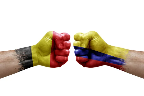 Two Hands Punch Each Others White Background Country Flags Painted — Stock Fotó