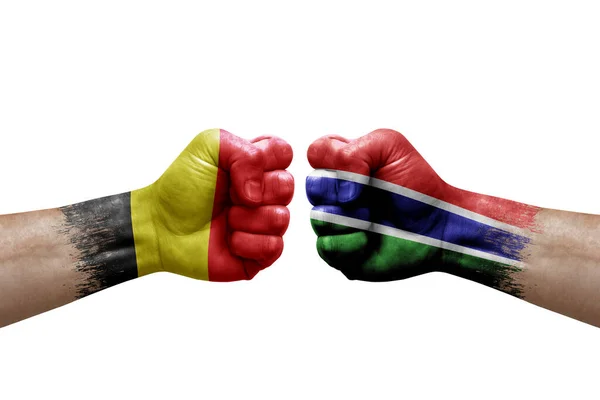 Two Hands Punch Each Others White Background Country Flags Painted — Zdjęcie stockowe