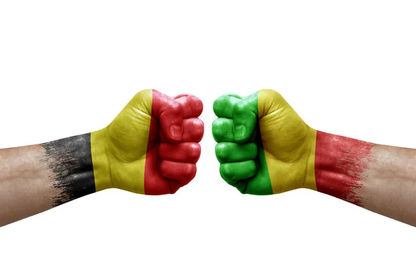 Two Hands Punch Each Others White Background Country Flags Painted — Fotografia de Stock