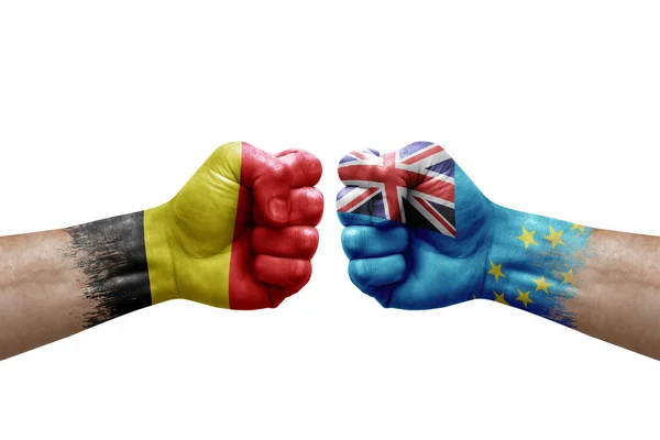 Two Hands Punch Each Others White Background Country Flags Painted — Stockfoto