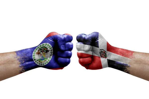 Two Hands Punch Each Others White Background Country Flags Painted — Fotografia de Stock