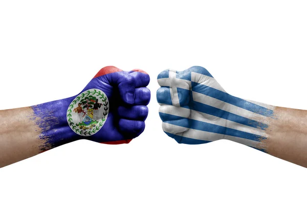 Two Hands Punch Each Others White Background Country Flags Painted — Stock Photo, Image