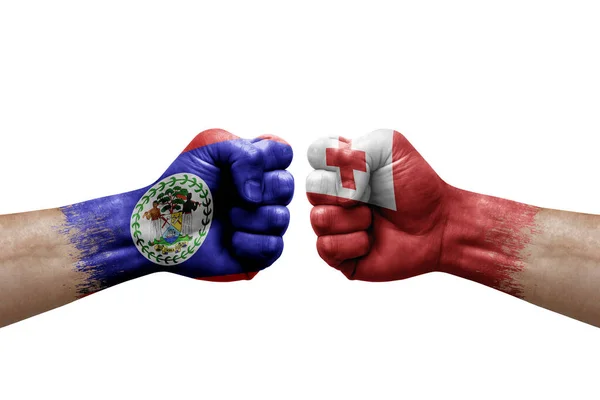 Two Hands Punch Each Others White Background Country Flags Painted —  Fotos de Stock