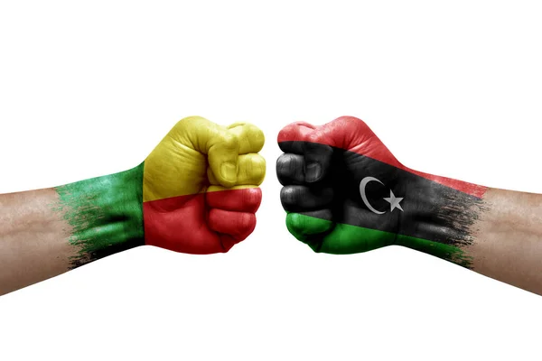 Two Hands Punch Each Others White Background Country Flags Painted — Stok fotoğraf