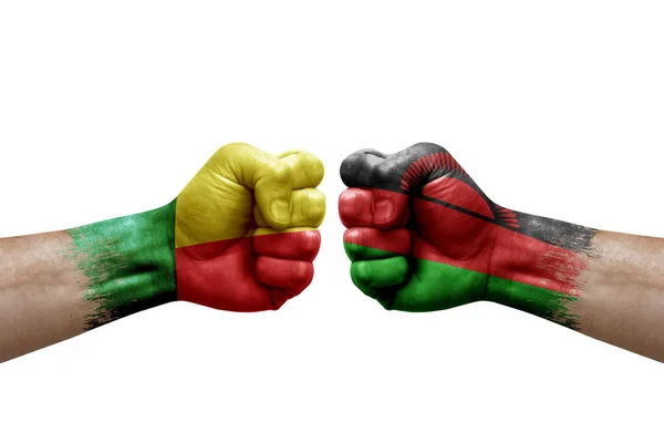 Two Hands Punch Each Others White Background Country Flags Painted — Stockfoto