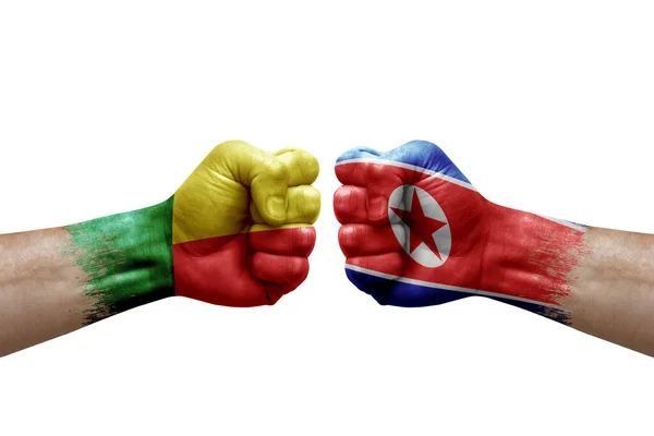 Two Hands Punch Each Others White Background Country Flags Painted — Stockfoto