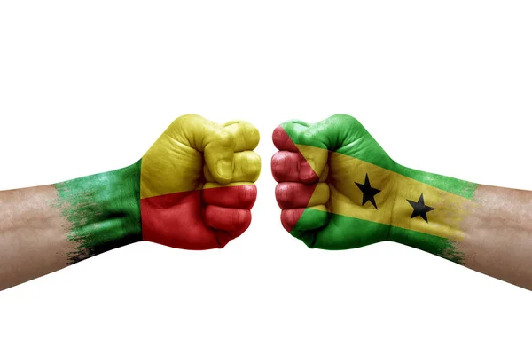 Two Hands Punch Each Others White Background Country Flags Painted — Fotografia de Stock